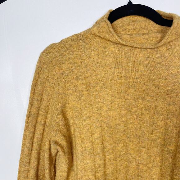 Madewell Small Heather Mustard Yellow Evercrest Turtleneck Sweater Merino Wool - Picture 3 of 8